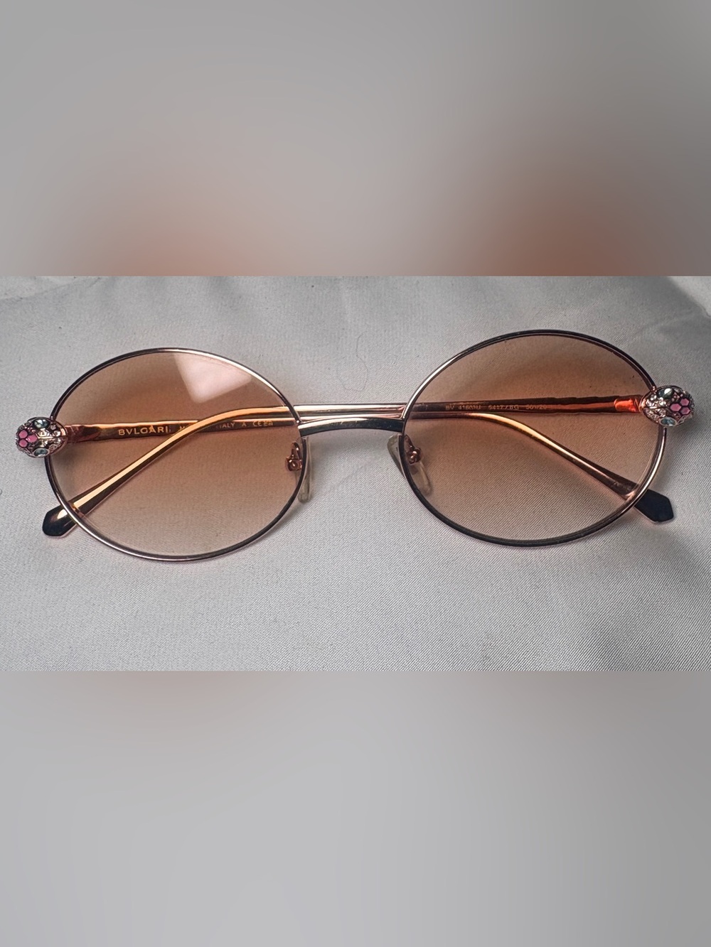 Bulgari Round Sunglasses with Rose Gold Frame and Pink Accents